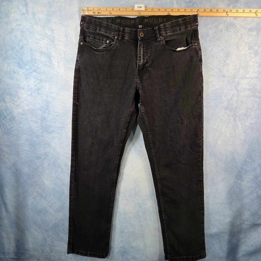 Rugby University Mens Faded Black Slim Straight Denim Jeans Size 34x30